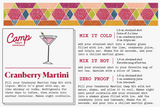 Cranberry Martini Mix instructions: Mix It Cold, Hot, Zero Proof, with geometric pattern.