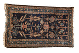 Antique Persian Mehriban rug, allover asymmetric geometric pattern in cobalt blue, dusty mauve, and pale aqua.