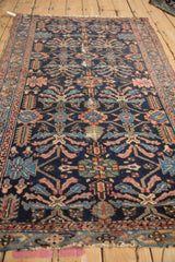Antique Mehriban rug: germinating plants with serrated leaves, serpent border in navy, sky blue, dusty blush.