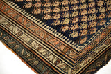 Vintage Kurdish Bijar rug corner, dark blue Mir field, unique laleh abassi border design.