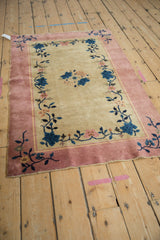 Art Deco wide dusty pink border with blue and pink lotus flower vinery.