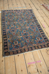 Distressed Herati motif in sky blue and terracotta on a vintage Persian Hamadan rug.