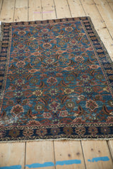 Distressed sapphire blue Herati pattern on abrashed ground of vintage Hamadan rug.