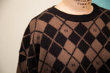 Vintage Fendi sweater showing black and brown argyle knit with repeating FF logos.