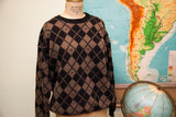 Vintage Fendi argyle sweater in black and brown knit with repeating FF logos.