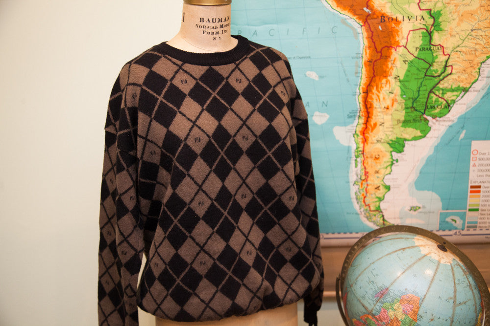 Vintage Fendi Argyle Sweater // Unisex Size L - XL // ONH Item 1695