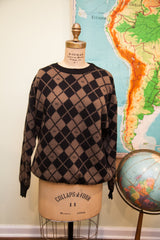 Soft brown and dark argyle knit with repeating Fendi FF logo.