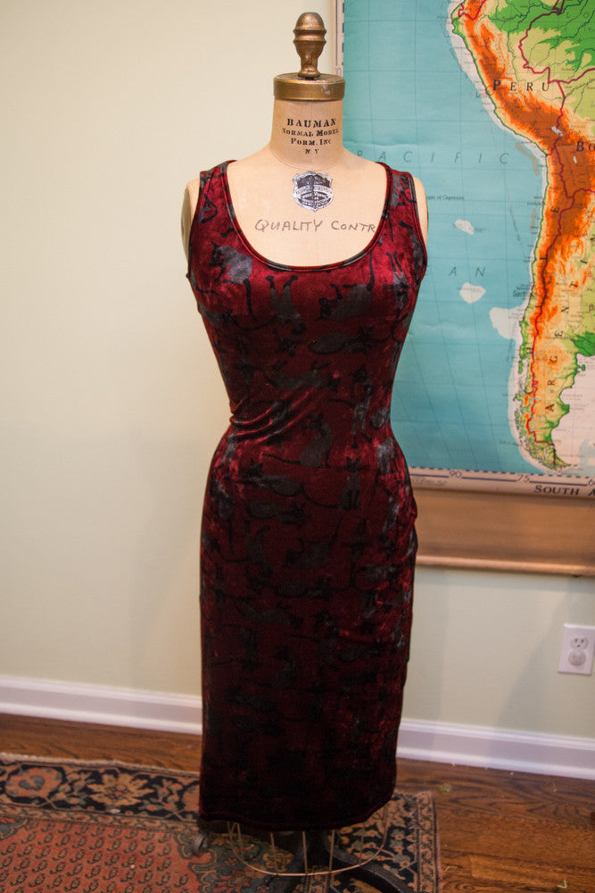 Vintage Betsey Johnson Blue Velvet Dress // Size S - M