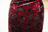 Betsey Johnson vintage burgundy velvet dress fabric with black cat pattern.