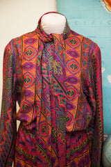 Vintage 70s Oscar de la Renta Psychedelic Pleated Dress // Size L - 10 - 12 // ONH Item 1669 Image 4