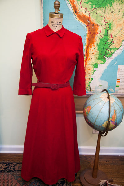 Vintage 1940s Peter Pan Collar Red Dress // Size S - M - 4 - 6 // ONH Item 1663 Image 2