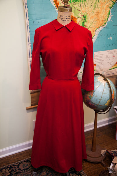 Vintage 1940s Peter Pan Collar Red Dress // Size S - M - 4 - 6 // ONH Item 1663 Image 7