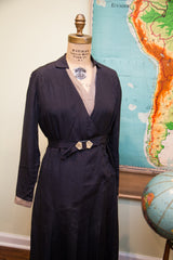 Vintage 1920s Navy Blue Day Dress // Art Deco Belt // Plus Size // Large // ONH Item 1673 Image 13