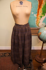 Pleated brown plaid skirt with blue lines from vintage Oscar de la Renta dress.