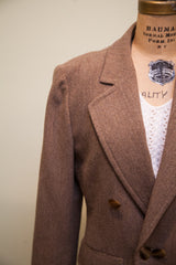 Vintage Guy Laroche brown wool blazer, featuring textured lapel and front buttons.