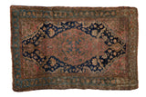 Antique Fine Malayer rug with an oversize dusty blush medallion on a navy field, 3'3