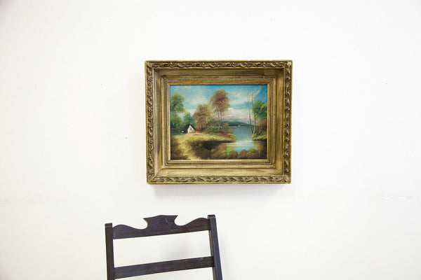 Cottage on the Lake Oil Painting // ONH Item 1203