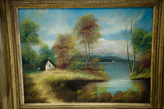 Cottage on the Lake Oil Painting // ONH Item 1203 Image 2