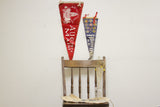 Vintage Felt Flag Pair: red Augusta Maine and blue Halifax N.S. pennants with crests.