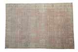 Vintage distressed Sparta carpet, faded pink and ivory floral vinery, 6'7