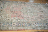 Distressed Sparta rug with dusty rose abrashed field and denim blue vine border.