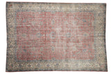 Distressed vintage Sparta carpet, dusty red, faded floral palmettes, ivory borders, 7'7