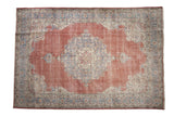 Vintage Distressed Sparta carpet, faded burgundy, blue arabesque medallion, ivory spandrels, 7'4