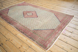 Vintage Hamadan rug corner with ivory fringe, raspberry red border, and even pile wear.