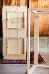 Handmade slat construction of the sturdy, detachable white maple sidecar base.