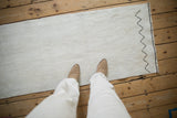 Vintage Turkish Hemp Kilim runner, hand woven plain weave texture, neutral ivory and beige.