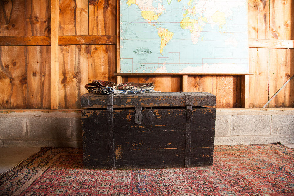 Antique Primitive Black Wooden Trunk // ONH Item 1213 Image 1