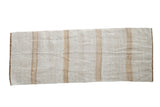 Vintage Turkish Hemp Kilim runner, hand woven with natural beige and pale coffee brown vertical strips.
