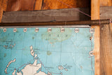 Vintage 1930s Vito Graphic map detail: aged blue canvas with water damage and torn edge.