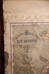 Antique Bacon's Excelsior Europe map detail, showing Iceland, British Isles, creasing, water stains.