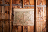 Bottom edge of the antique 1919 Europe map with muted colors and aged canvas texture.