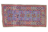 Distressed Turkish Oushak runner, lavender field, starburst florals, geometric borders, 2'7