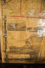 Geological title block, illustrations, and ornate border on the 1860 New York canvas map.