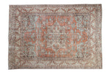 Distressed vintage Turkish Sparta rug with terracotta medallion and blue-beige vinery, 5'7