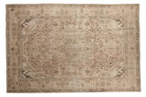 Distressed vintage Turkish Tabriz carpet, quatrefoil medallion, beige and dusty rose.