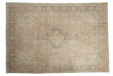 Vintage distressed Turkish Tabriz carpet with concentric medallion, beige, sand, dusty blue, 6'6
