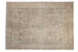 Distressed vintage Turkish Tabriz carpet, ivory medallion, muted floral design, powder blue.