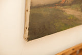 Corner detail of the antique oil on canvas showing aged texture and side tacking.