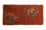 Antique Chinese Art Deco runner, open copper field with diagonal floral sprays, 2'x3'10