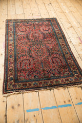 Persian Lilihan runner corner with tattered fringe and sapphire blue vine palmette border.