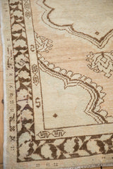 Meandering vine and serpent design borders on a distressed vintage Turkish Oushak rug.