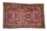 Vintage Sarouk rug, brick red field, allover floral bouquets, suggested medallion, 3'4