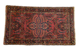 Vintage Persian Lilihan rug runner, pale raspberry field, roundel medallion with bursting florals and vines.