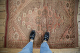 Vintage Anatolian rug with central medallion, palmettes, stylized vines in dusty rose and coffee brown.