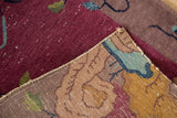 Hand-knotted foundation of antique Chinese Art Deco runner, showing reverse pattern and tattered edge.