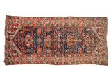 Antique Malayer runner, alternating palmettes, animal motifs in cobalt, red, ivory, storied patina.